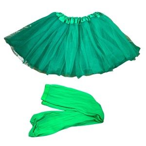 Youth green polyester tulle skirt and green tights